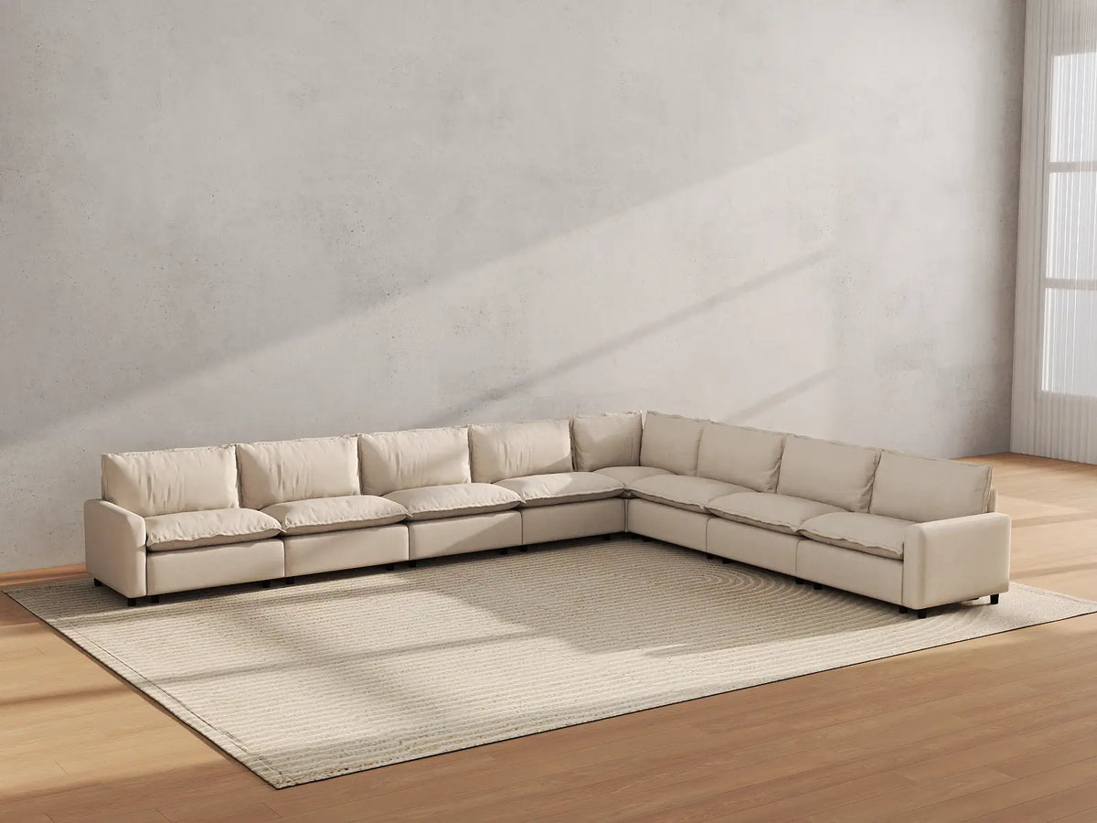 Modular Cero Modular Sectionals | 8-Piece Beige Linen Grand Estate V-Shaped Sectionals 8-Seater