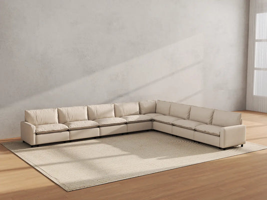 Modular Cero Modular Sectionals | 8-Piece Beige Linen Grand Estate V-Shaped Sectionals 8-Seater