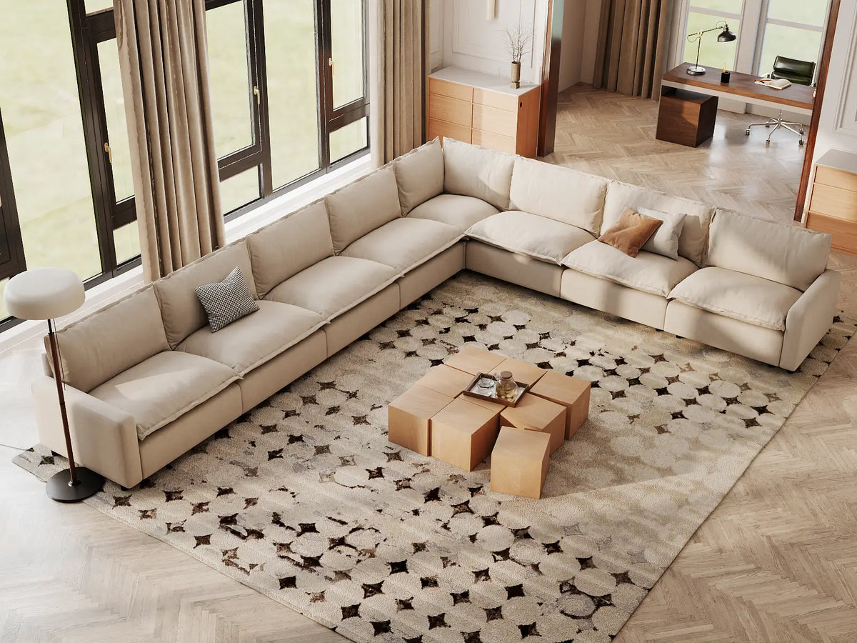 Modular Cero Modular Sectionals | 8-Piece Beige Linen Grand Estate V-Shaped Sectionals 8-Seater