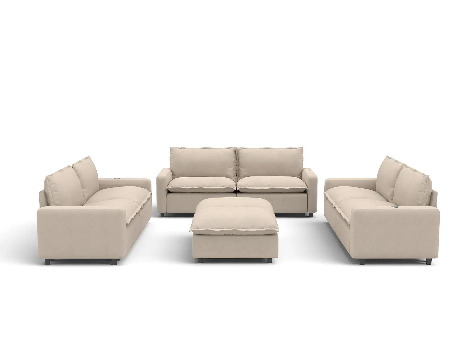 8 Piece Beige Linen Sit Sleep Play Sofa Sets 6 Seater with 2 Ottomans 2