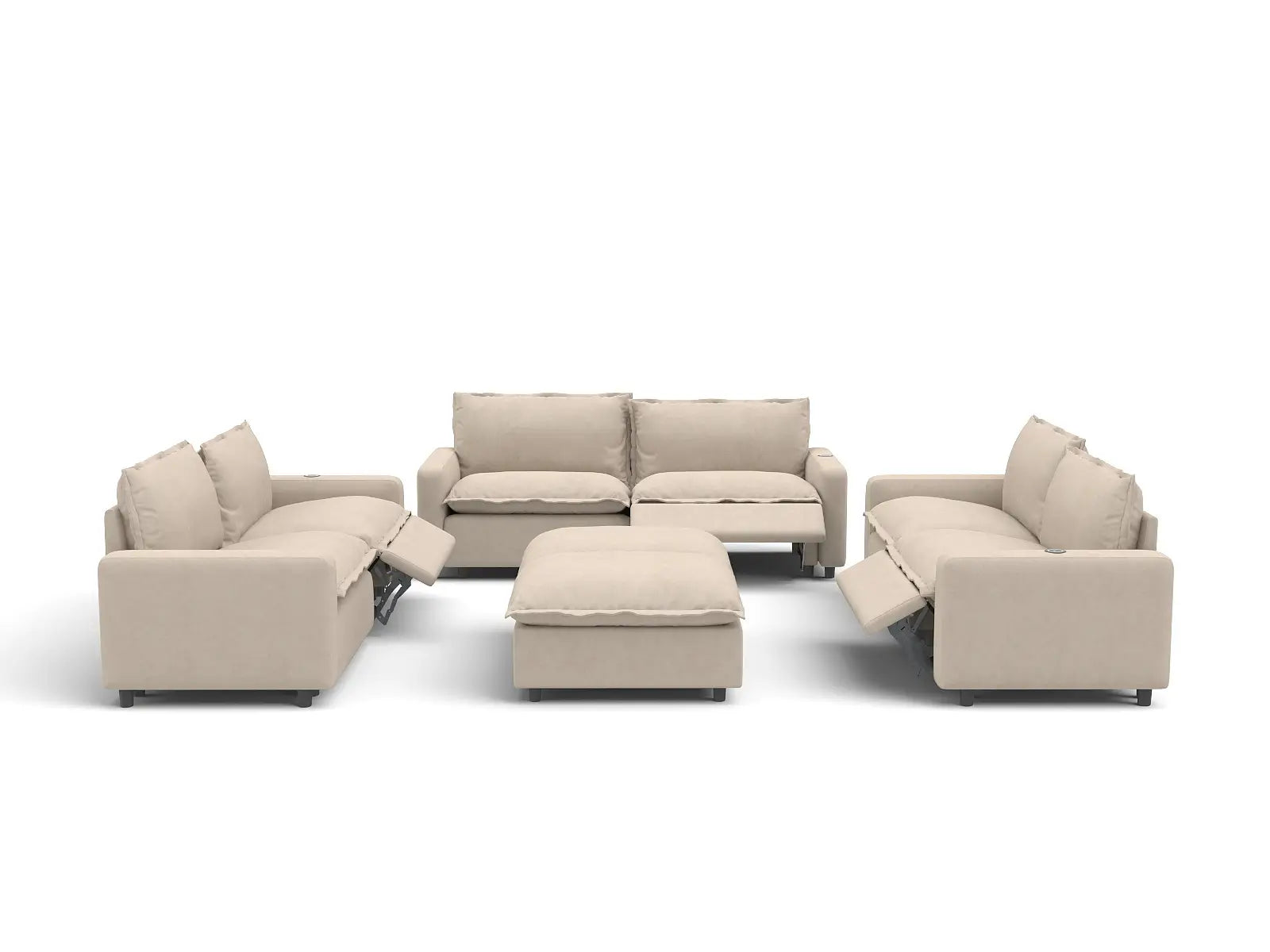 8 Piece Beige Linen Sit Sleep Play Sofa Sets 6 Seater with 2 Ottomans 3