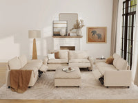 8 Piece Beige Linen Sit Sleep Play Sofa Sets 6 Seater with 2 Ottomans 7