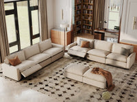 8 Piece Beige Linen Tech Ready Sofa Sets 6 Seater with 2 Ottomans 1