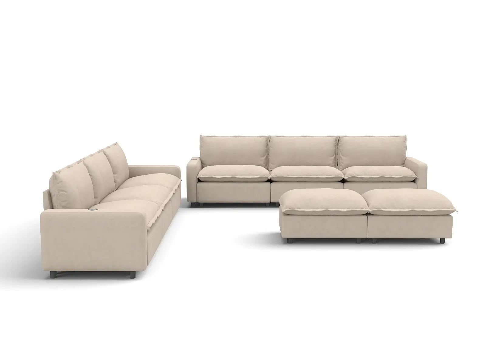 8 Piece Beige Linen Tech Ready Sofa Sets 6 Seater with 2 Ottomans 3