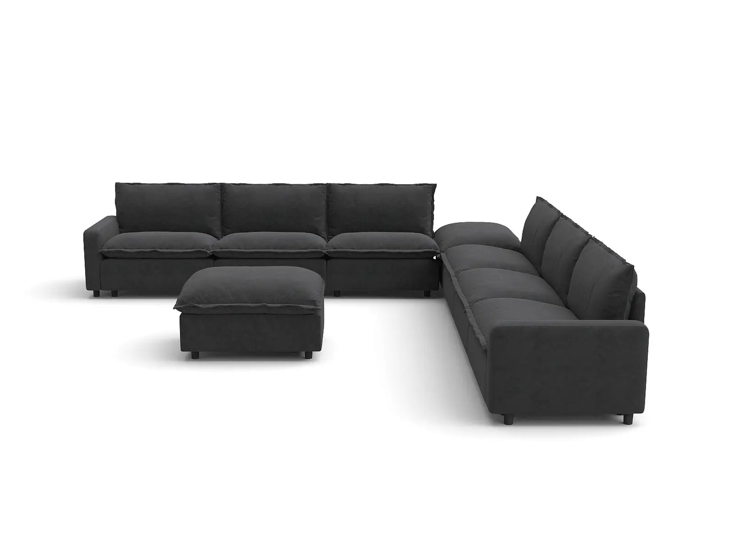 Modular Cero Modular Sectionals | 8-Piece Grey Linen Open Space Sofa Sets 6-Seater with 2-Ottomans