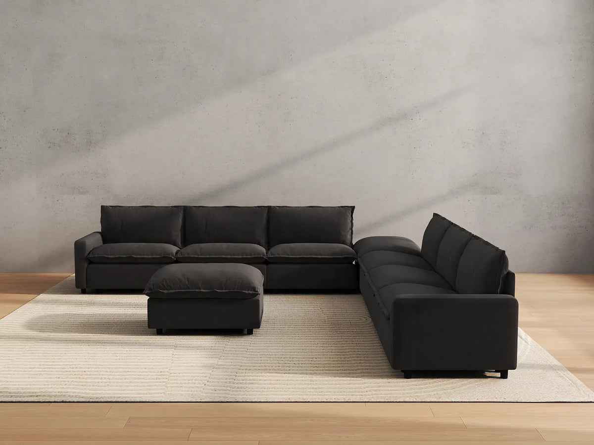 Modular Cero Modular Sectionals | 8-Piece Grey Linen Open Space Sofa Sets 6-Seater with 2-Ottomans