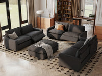 8 Piece Grey Linen Stretch Out Fully Sofa Sets 6 Seater with 2 Ottomans 1