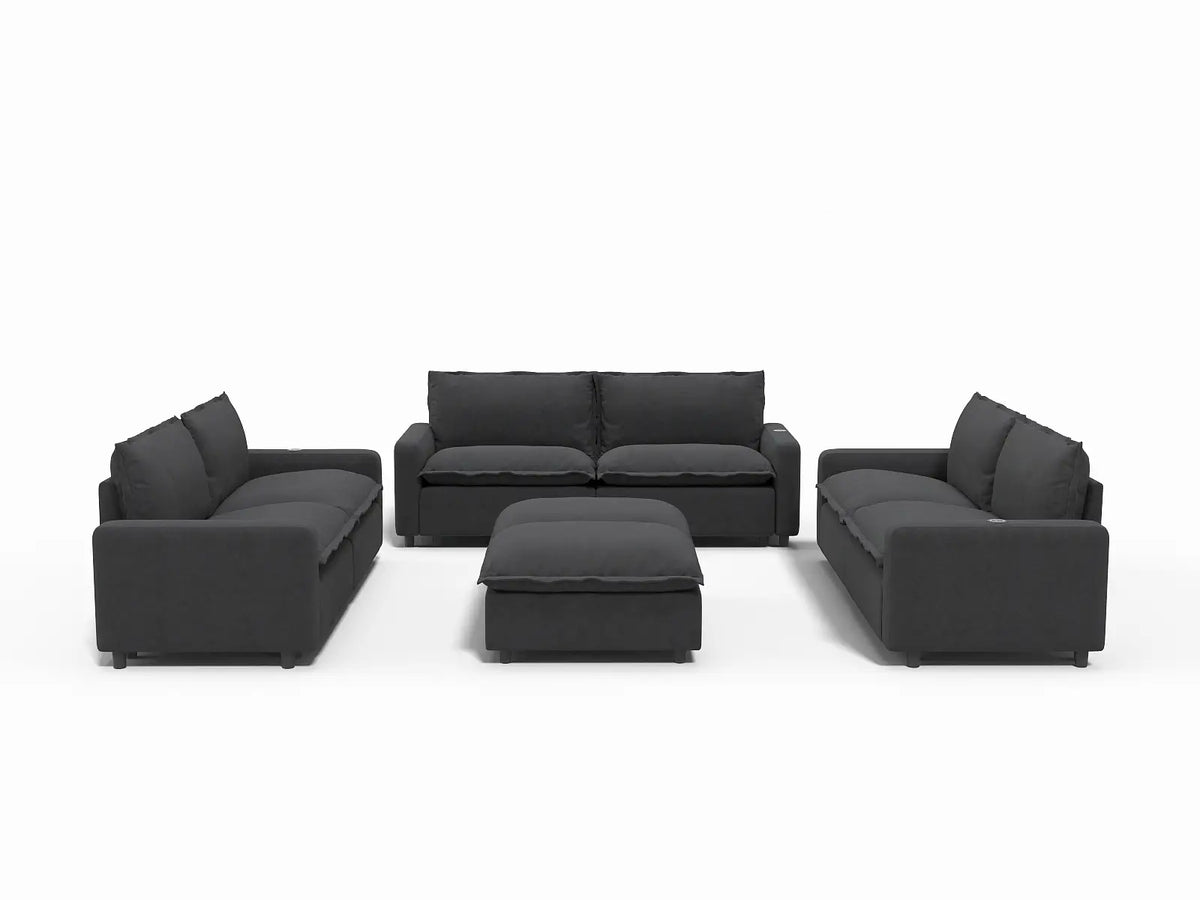 8 Piece Grey Linen Stretch Out Fully Sofa Sets 6 Seater with 2 Ottomans 2