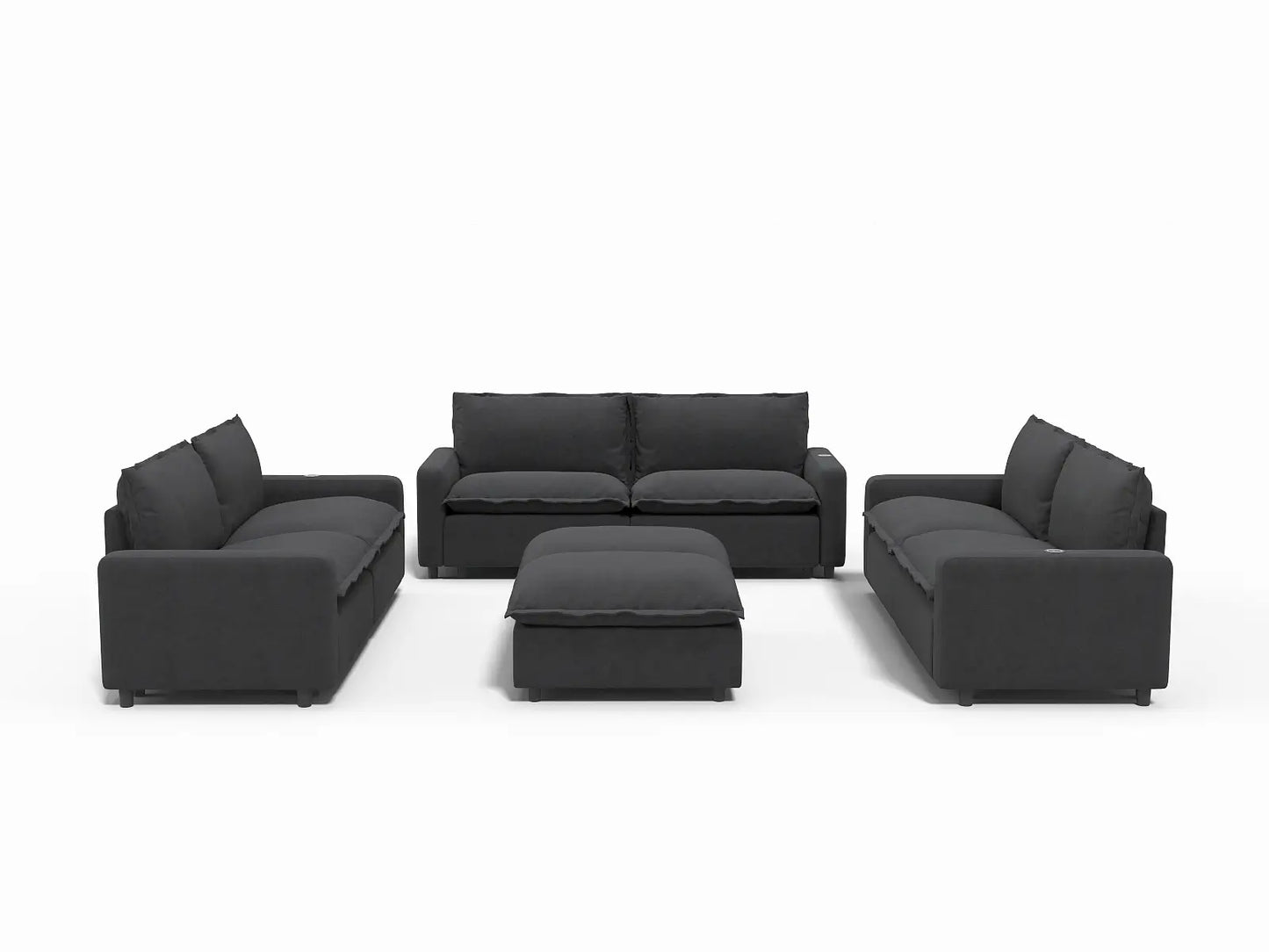 8 Piece Grey Linen Stretch Out Fully Sofa Sets 6 Seater with 2 Ottomans 2