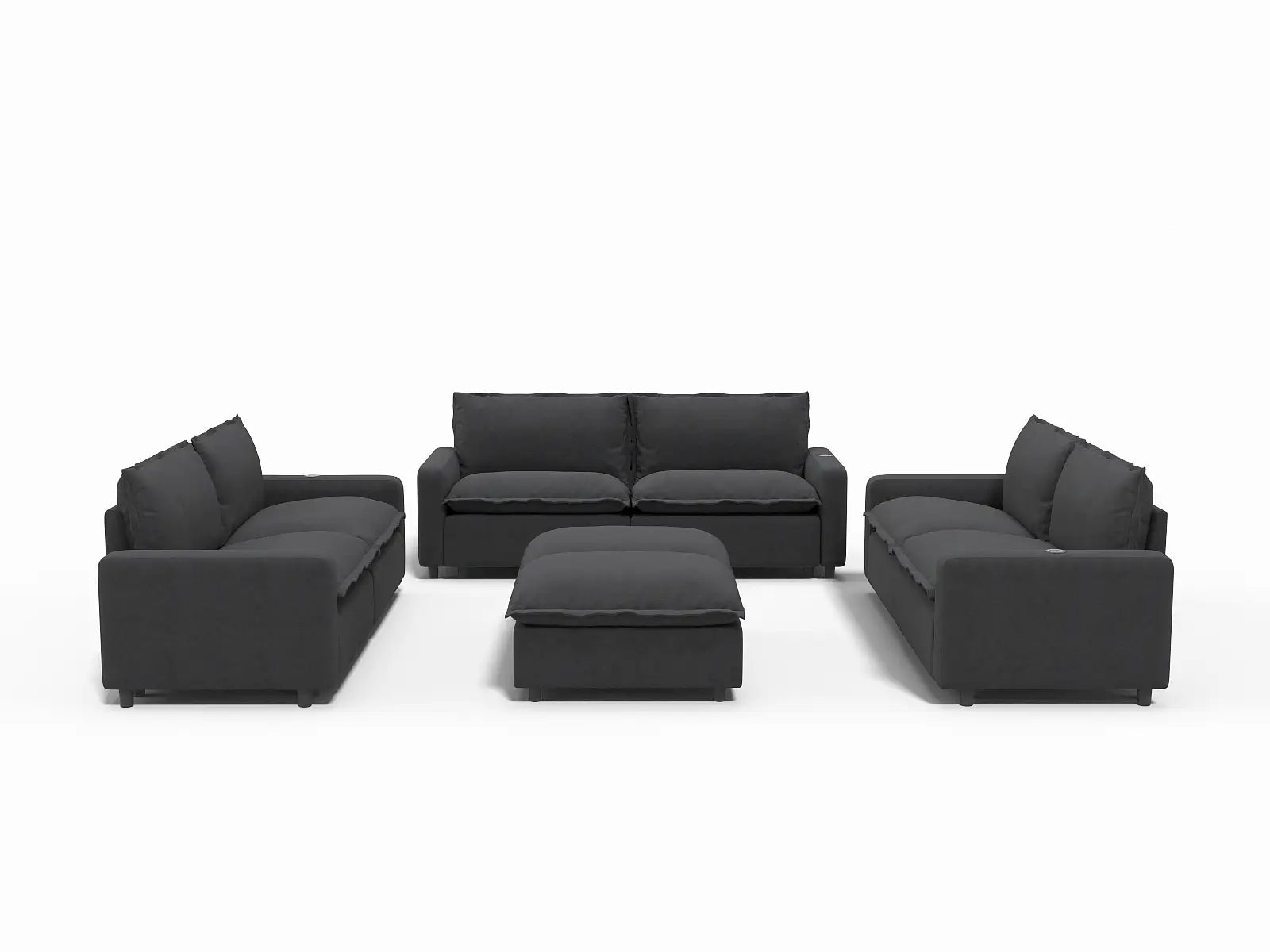8 Piece Grey Linen Stretch Out Fully Sofa Sets 6 Seater with 2 Ottomans 2