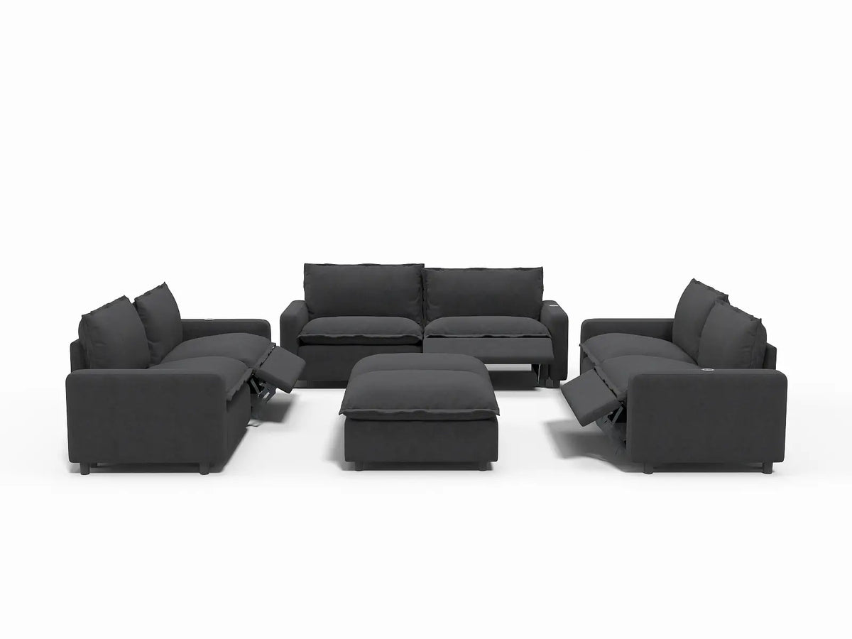 8 Piece Grey Linen Stretch Out Fully Sofa Sets 6 Seater with 2 Ottomans 3