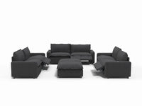 8 Piece Grey Linen Stretch Out Fully Sofa Sets 6 Seater with 2 Ottomans 3