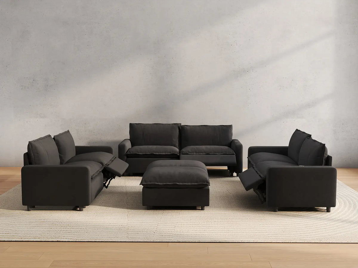 8 Piece Grey Linen Stretch Out Fully Sofa Sets 6 Seater with 2 Ottomans 4