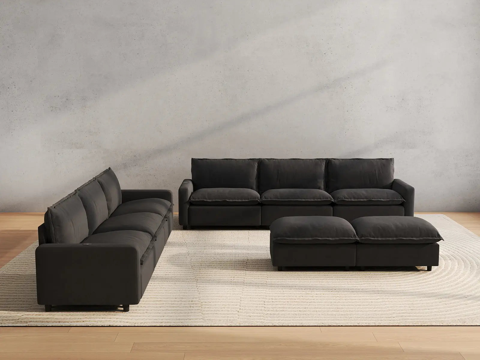 8 Piece Grey Linen Weightless Feel Sofa Sets 6 Seater with 2 Ottomans 4
