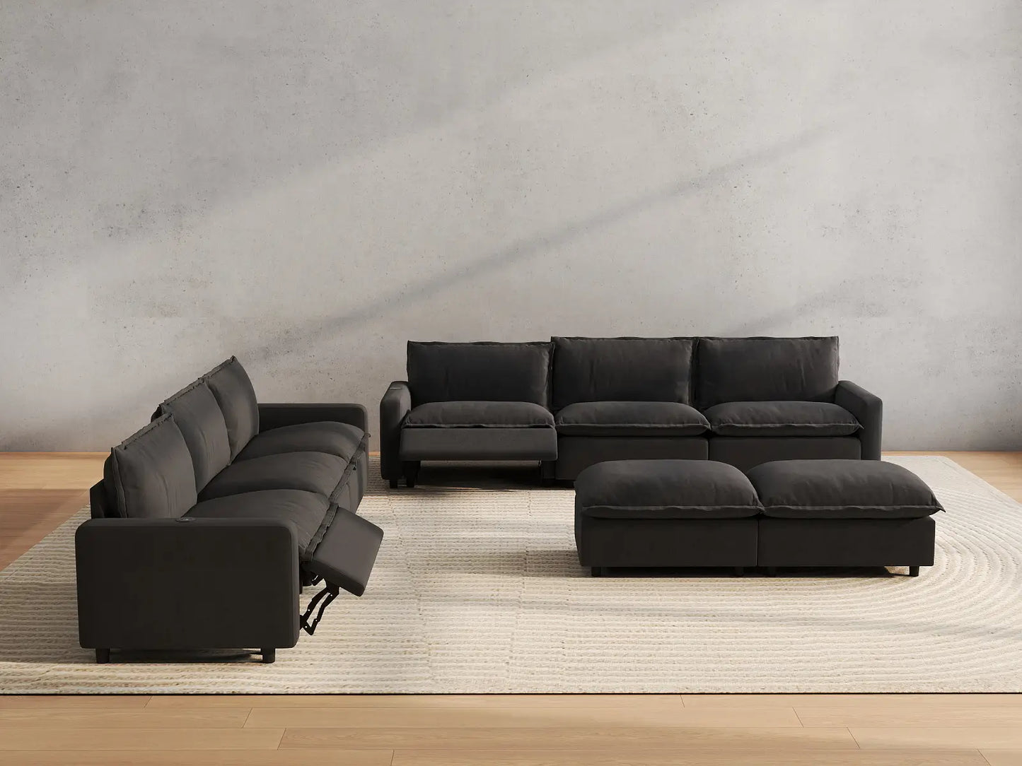 8 Piece Grey Linen Weightless Feel Sofa Sets 6 Seater with 2 Ottomans 5