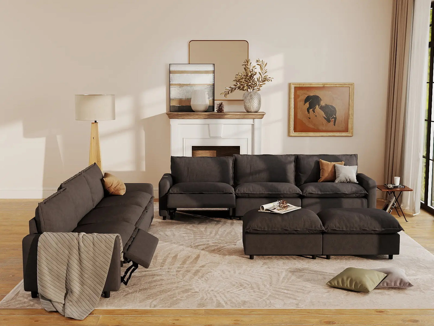 8 Piece Grey Linen Weightless Feel Sofa Sets 6 Seater with 2 Ottomans 7