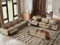 8 Piece Khaki Linen Full Leg Rest Sofa Sets 6 Seater with 2 Ottomans 1