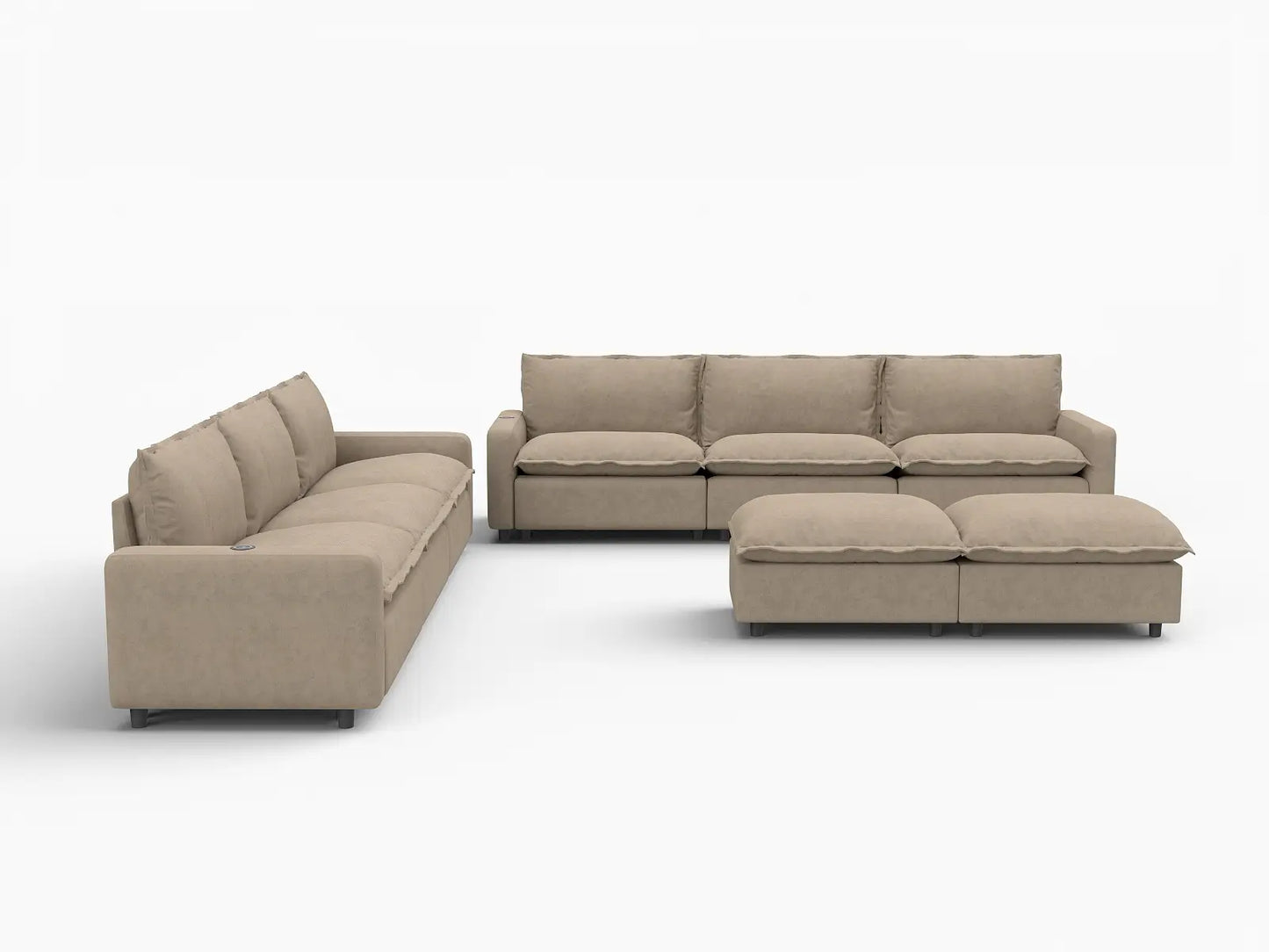 8 Piece Khaki Linen Full Leg Rest Sofa Sets 6 Seater with 2 Ottomans 3