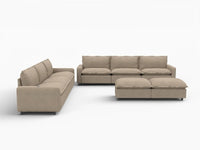 8 Piece Khaki Linen Full Leg Rest Sofa Sets 6 Seater with 2 Ottomans 3