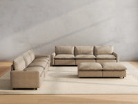 8 Piece Khaki Linen Full Leg Rest Sofa Sets 6 Seater with 2 Ottomans 4