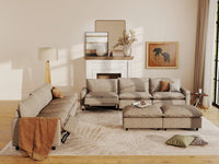 8 Piece Khaki Linen Full Leg Rest Sofa Sets 6 Seater with 2 Ottomans 7