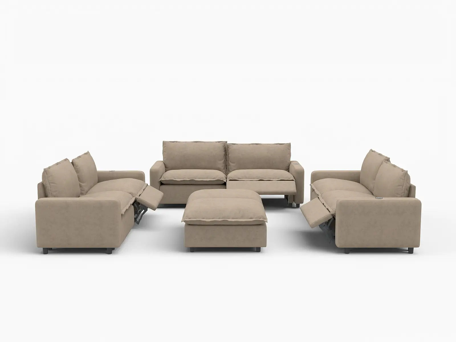 8 Piece Khaki Linen Power Motion Seat Sofa Sets 6 Seater with 2 Ottomans 2