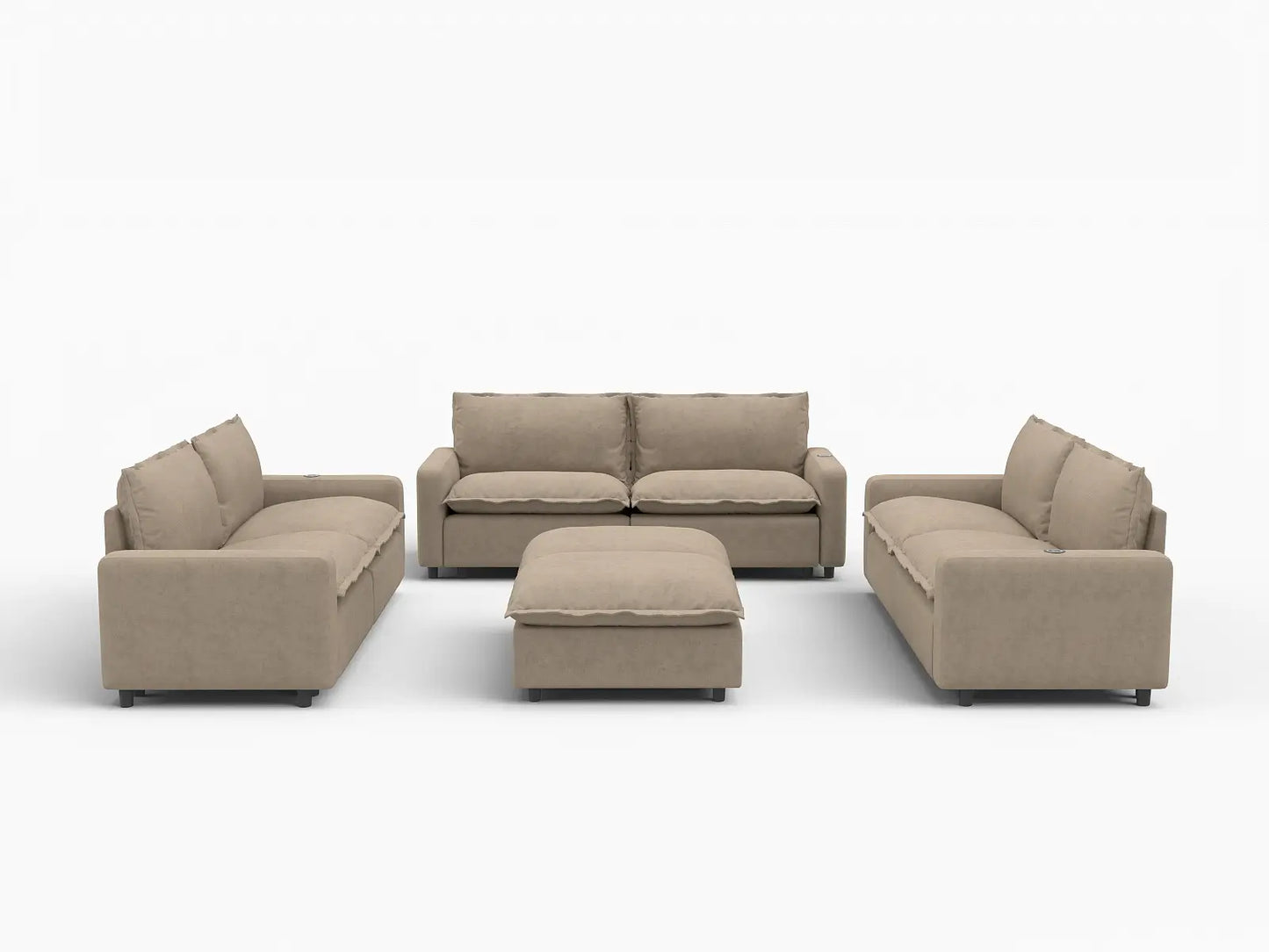 8 Piece Khaki Linen Power Motion Seat Sofa Sets 6 Seater with 2 Ottomans 3