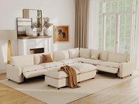 Modular Cero Reclining Sectionals | 8-Piece Beige Linen Open Plan Sofa Sets 6-Seater with 2-Ottomans