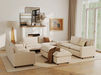 Modular Cero Reclining Sectionals | 8-Piece Beige Linen Open Plan Sofa Sets 6-Seater with 2-Ottomans