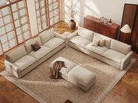 Modular Cero Modular Sectionals | 8-Piece Beige Linen Open Plan Sofa Sets 6-Seater with 2-Ottomans