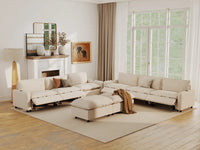 Modular Cero Reclining Sectionals | 8-Piece Beige Linen Open Plan Sofa Sets 6-Seater with 2-Ottomans