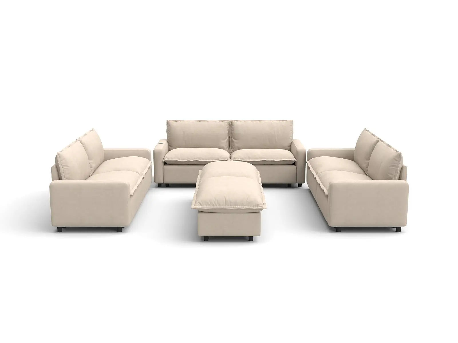 Modular Cero Reclining Sectionals | 8-Piece Beige Linen Open Plan Sofa Sets 6-Seater with 2-Ottomans