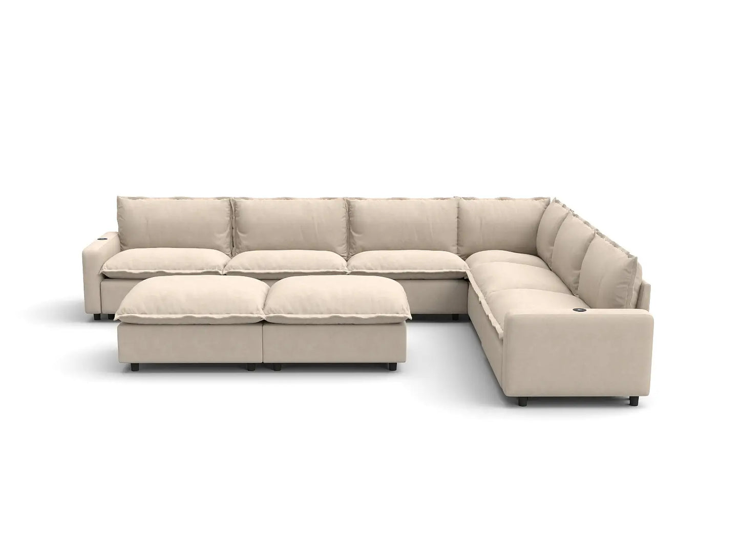 Modular Cero Living Room Sofa Set Recliner | 8-Piece Beige Linen Open Plan Sofa Sets 6-Seater with 2-Ottomans
