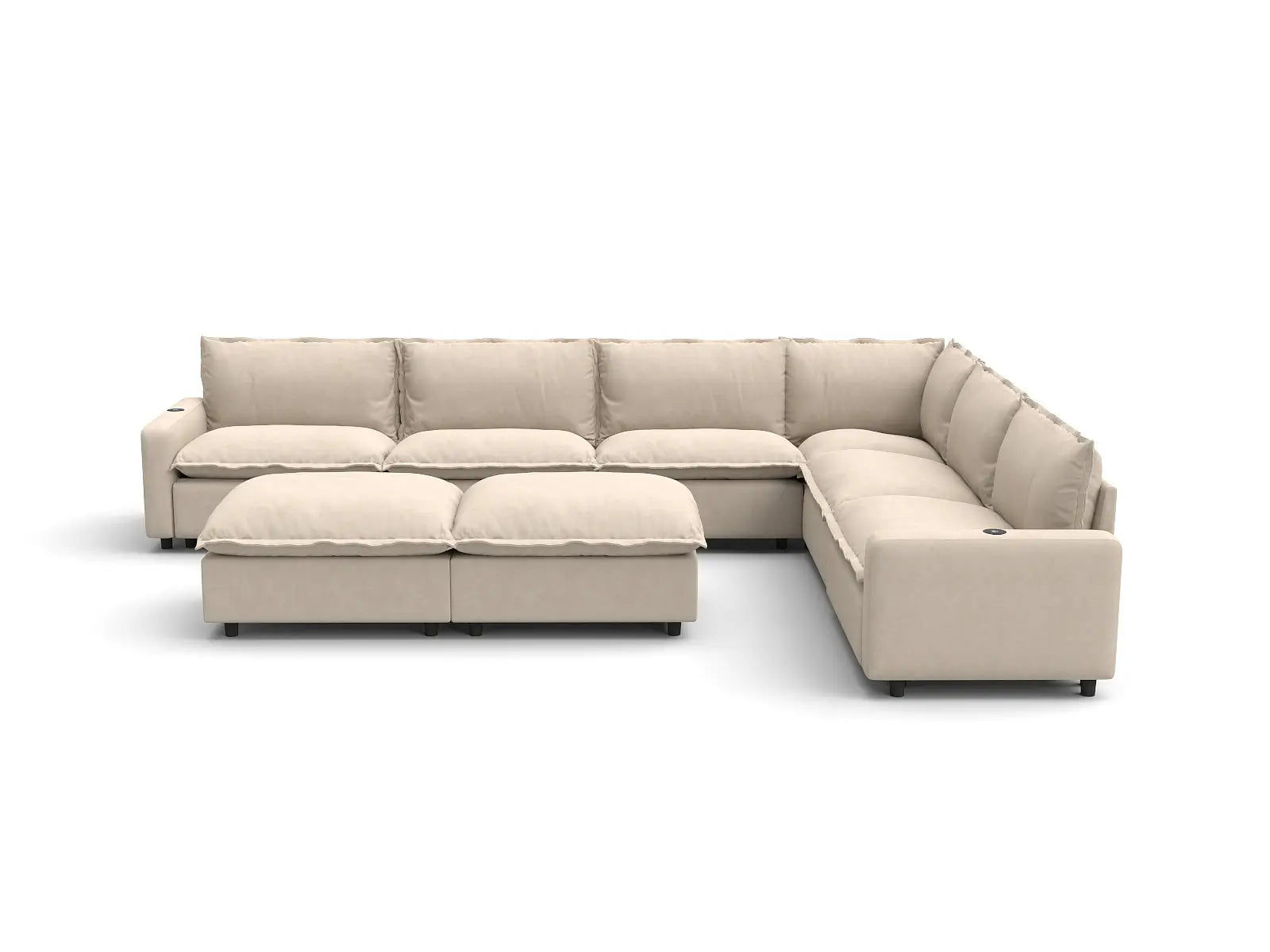 Modular Cero Living Room Sofa Set Recliner | 8-Piece Beige Linen Open Plan Sofa Sets 6-Seater with 2-Ottomans