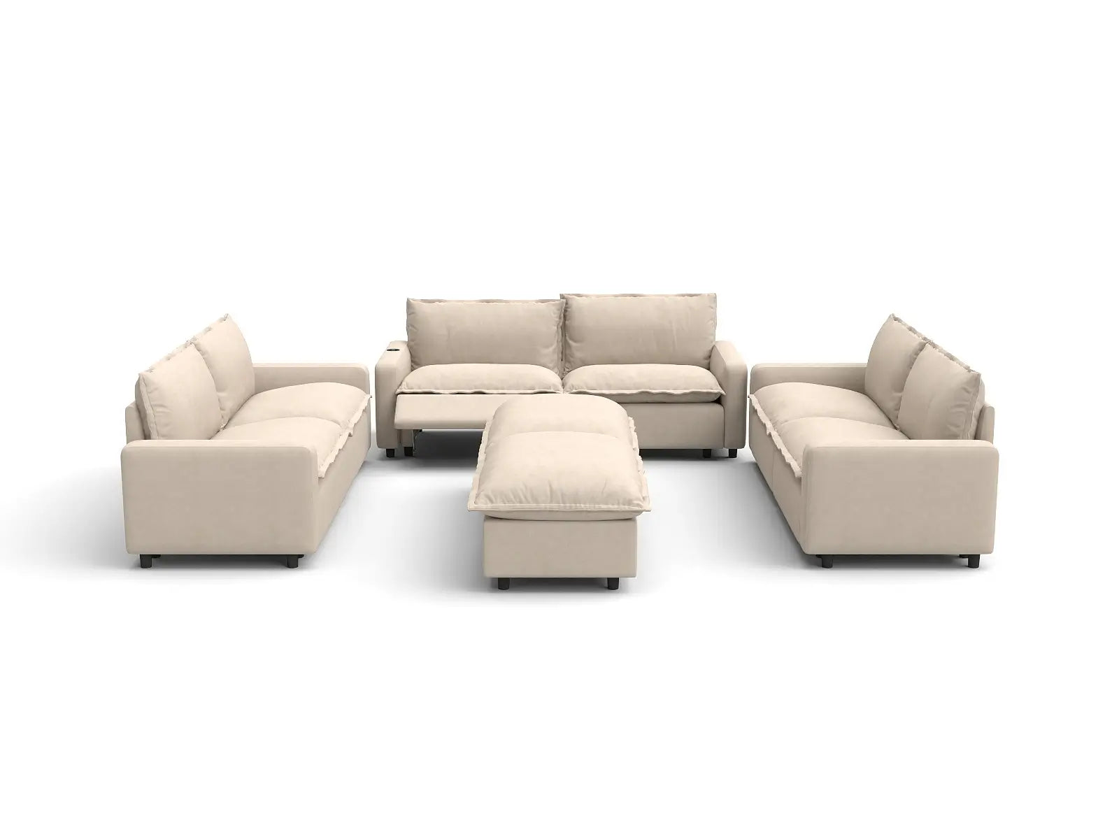 Modular Cero Reclining Sectionals | 8-Piece Beige Linen Open Plan Sofa Sets 6-Seater with 2-Ottomans