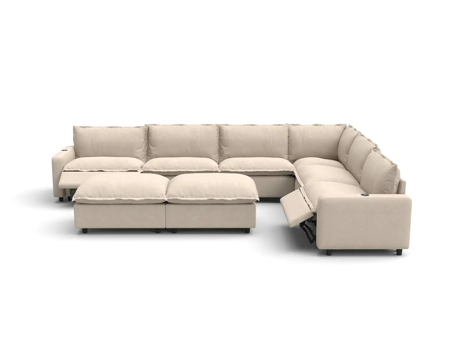 Modular Cero Living Room Sofa Set Recliner | 8-Piece Beige Linen Open Plan Sofa Sets 6-Seater with 2-Ottomans