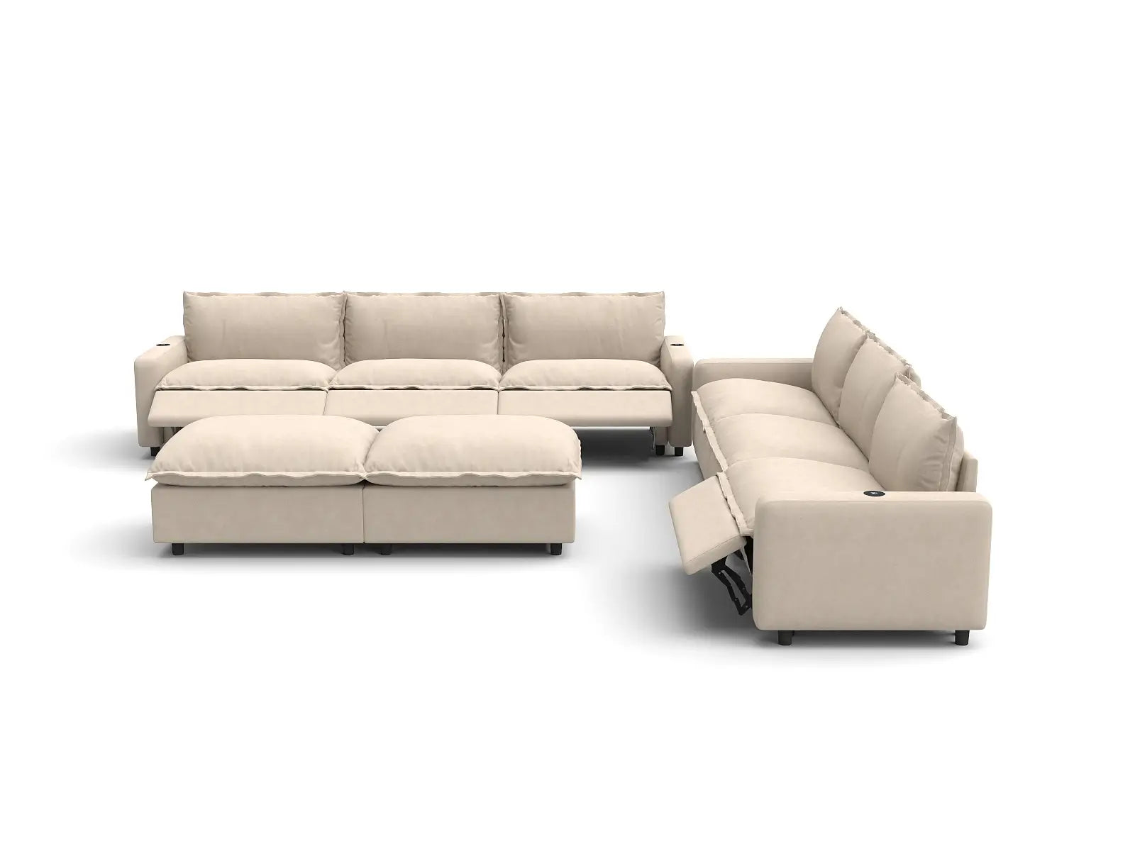 Modular Cero Sofa and Recliner Set Sale | 8-Piece Beige Linen Open Plan Sofa Sets 6-Seater with 2-Ottomans