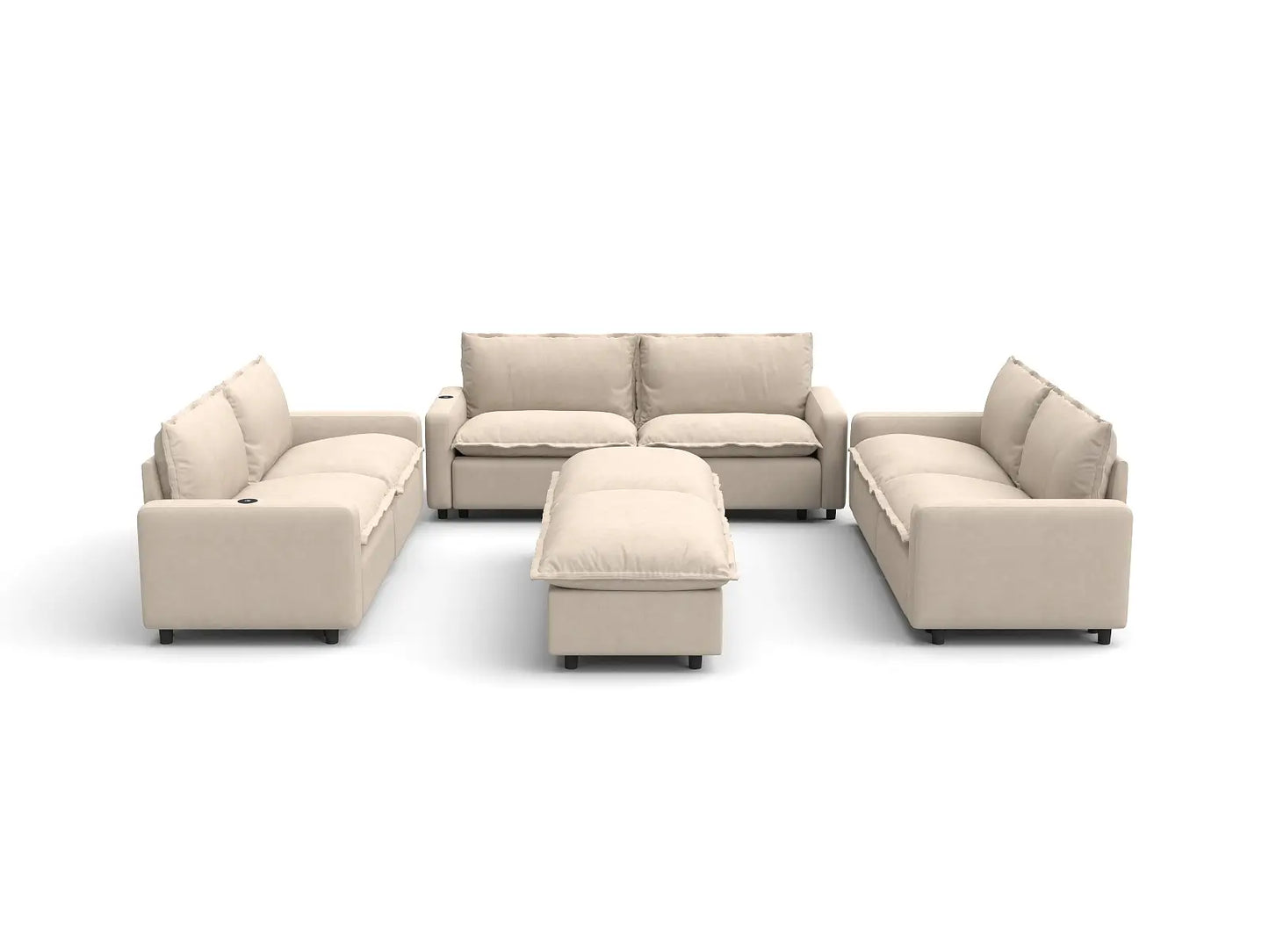 Modular Cero Reclining Sectionals | 8-Piece Beige Linen Open Plan Sofa Sets 6-Seater with 2-Ottomans