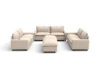 Modular Cero Reclining Sectionals | 8-Piece Beige Linen Open Plan Sofa Sets 6-Seater with 2-Ottomans