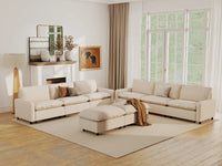 Modular Cero Modular Sectionals | 8-Piece Beige Linen Open Plan Sofa Sets 6-Seater with 2-Ottomans