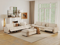 Modular Cero Sofa and Recliner Set Sale | 8-Piece Beige Linen Open Plan Sofa Sets 6-Seater with 2-Ottomans