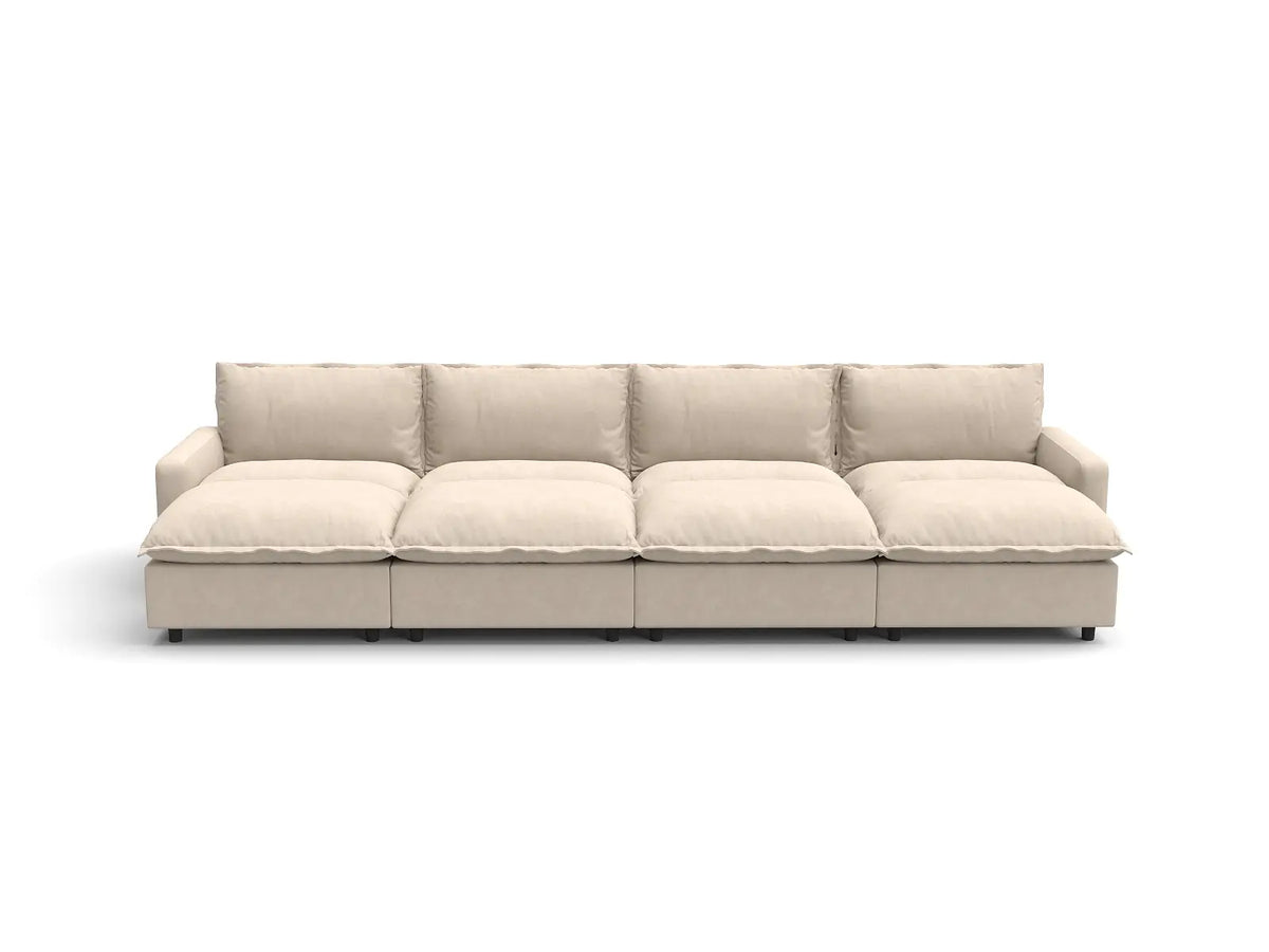 Modular Cero Modular Sectionals | 8-Piece Beige Linen Open Space Pit Sectionals 4-Seater with 4-Ottomans