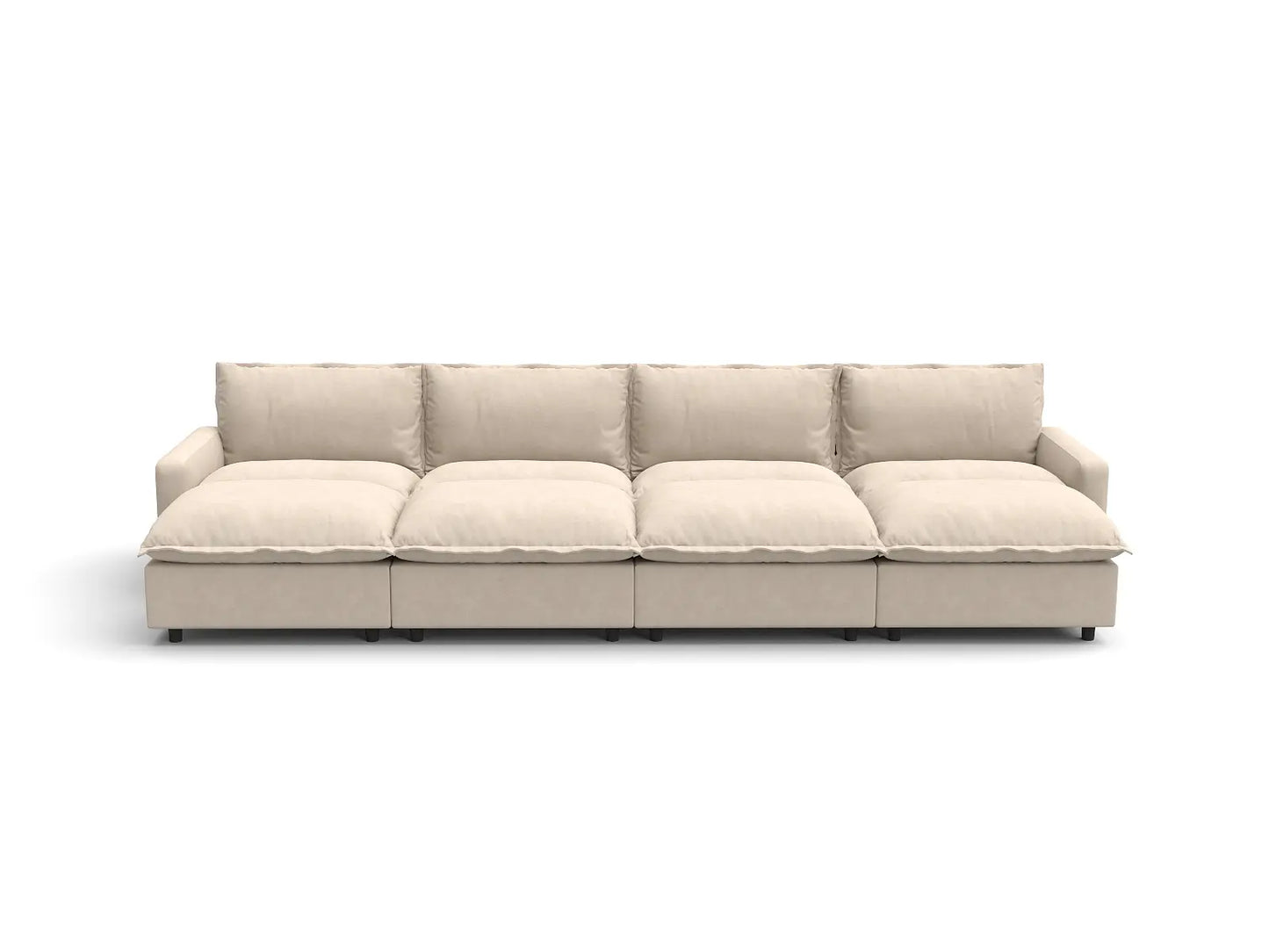 Modular Cero Modular Sectionals | 8-Piece Beige Linen Open Space Pit Sectionals 4-Seater with 4-Ottomans