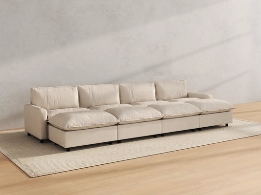 Modular Cero Modular Sectionals | 8-Piece Beige Linen Open Space Pit Sectionals 4-Seater with 4-Ottomans