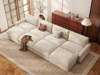 Modular Cero Modular Sectionals | 8-Piece Beige Linen Open Space Pit Sectionals 4-Seater with 4-Ottomans