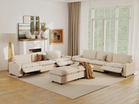 Modular Cero Reclining Sectionals | 8-Piece Beige Linen Open Space Sofa Sets 6-Seater with 2-Ottomans