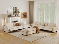 Modular Cero Power Reclining Sofa Set on Sale | 8-Piece Beige Linen Open Space Sofa Sets 6-Seater with 2-Ottomans