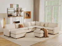 Modular Cero Modular Sectionals | 8-Piece Beige Linen Open Space Sofa Sets 6-Seater with 2-Ottomans