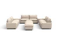 Modular Cero Reclining Sectionals | 8-Piece Beige Linen Open Space Sofa Sets 6-Seater with 2-Ottomans