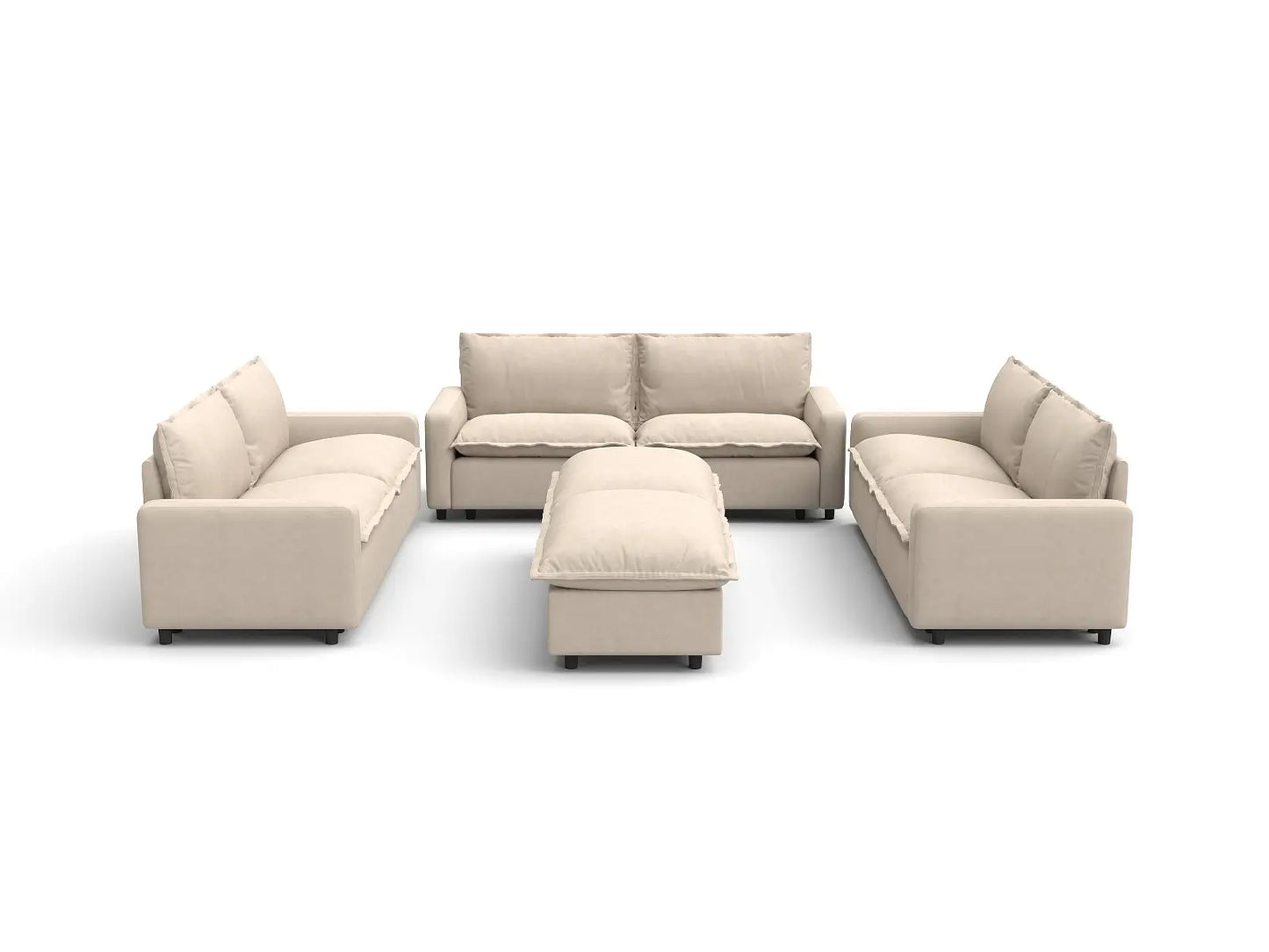 Modular Cero Modular Sectionals | 8-Piece Beige Linen Open Space Sofa Sets 6-Seater with 2-Ottomans